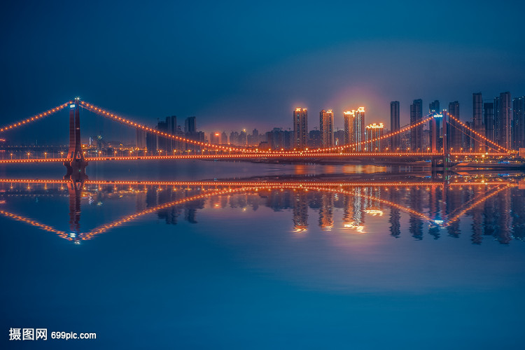 武漢城市風(fēng)光鸚鵡洲長(zhǎng)江大橋倒影
